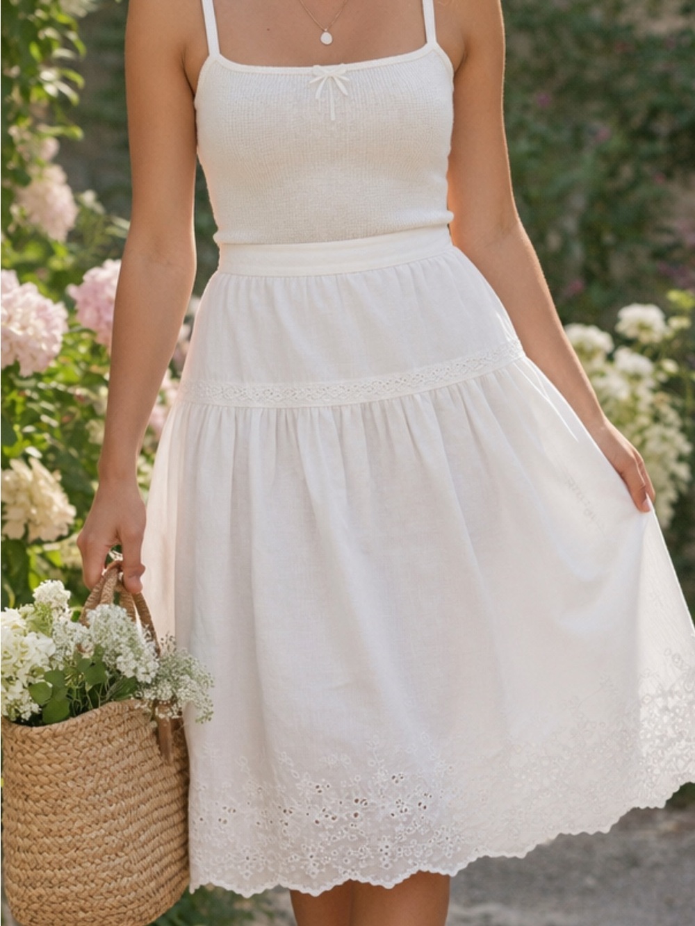 Michael Kors White Cotton Eyelet and Ribbons Skirt Size 12